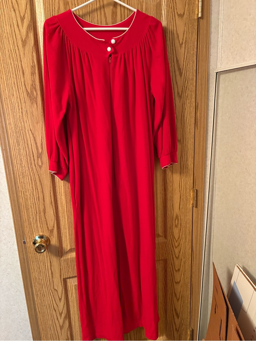Women’s Long Red Nightgown Robe with Button Detail